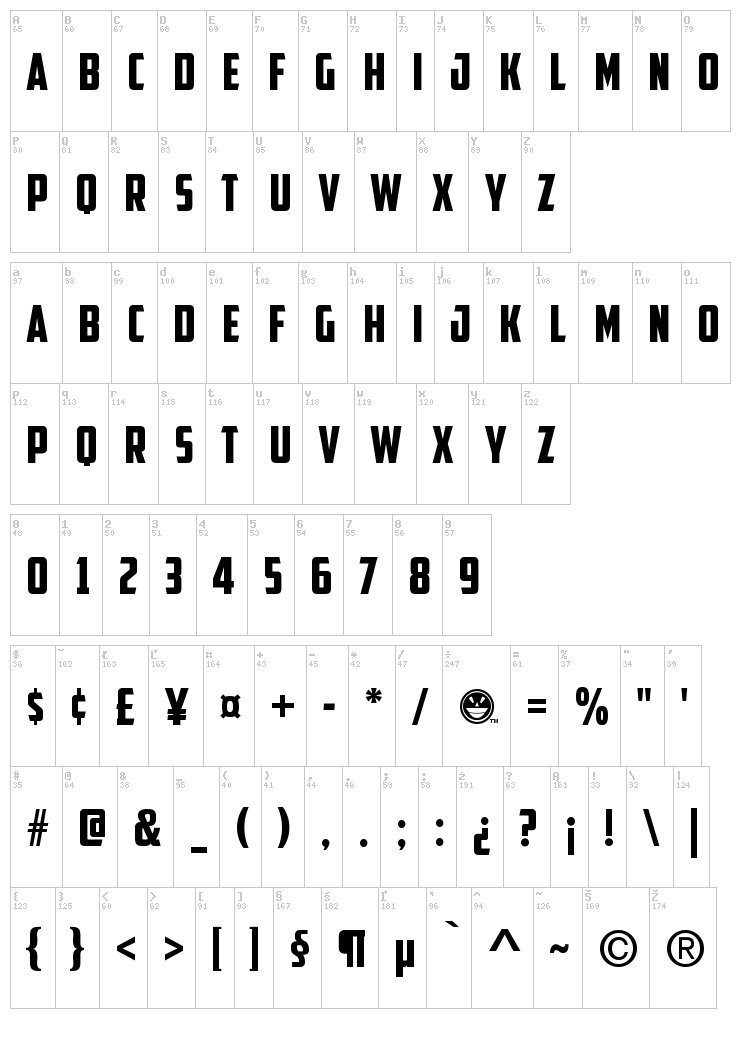 American Captain font map